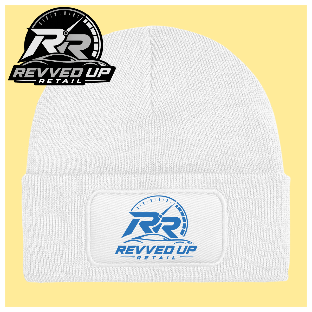 Revved Up Retail Full Logo Beanie Hat - White