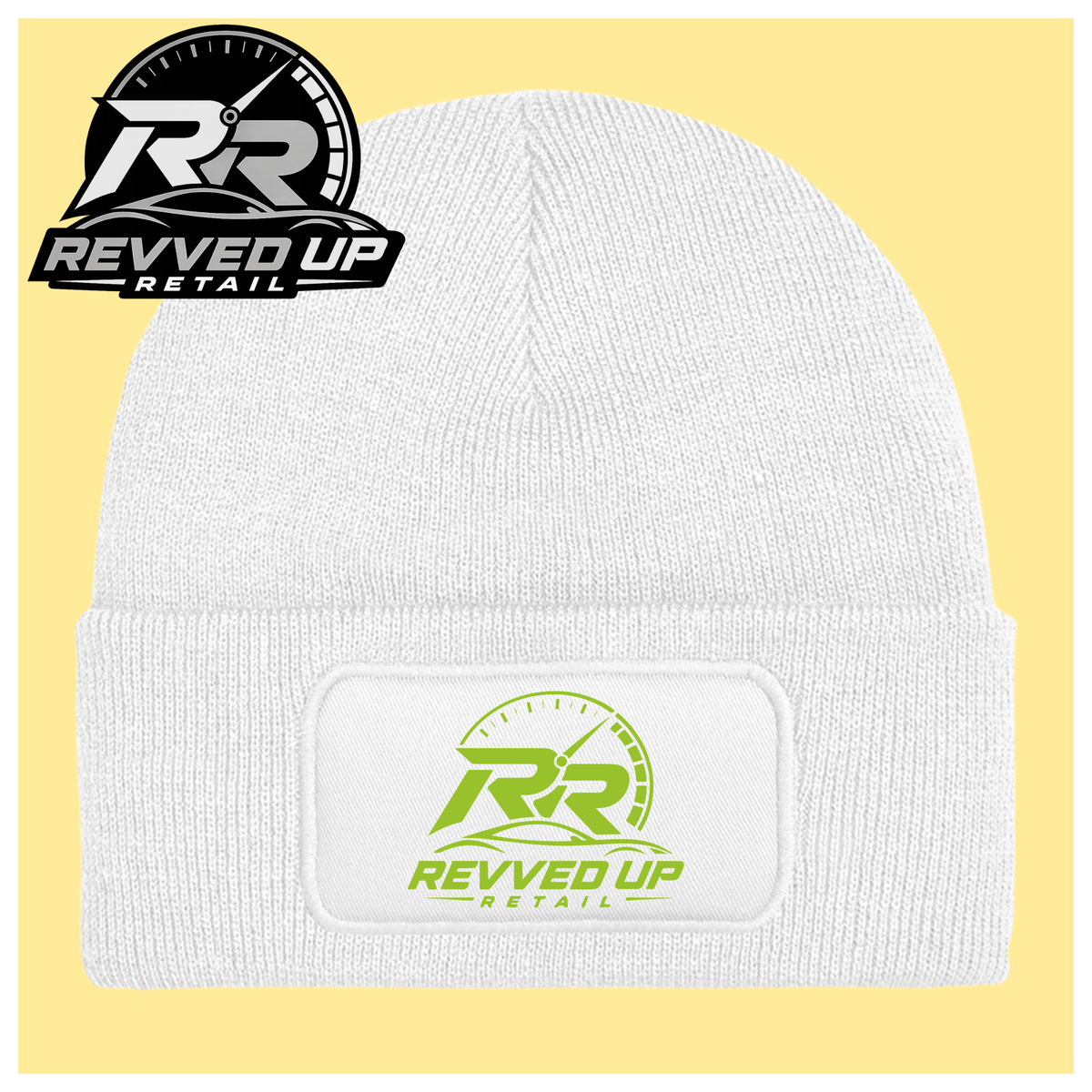Revved Up Retail Full Logo Beanie Hat - White