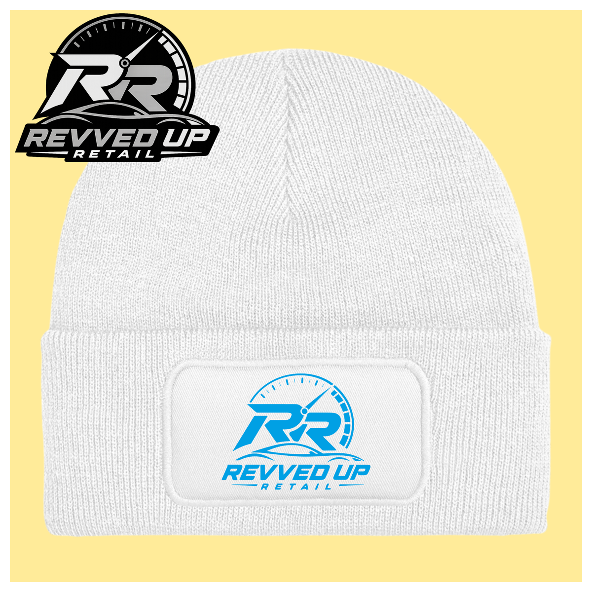Revved Up Retail Full Logo Beanie Hat - White