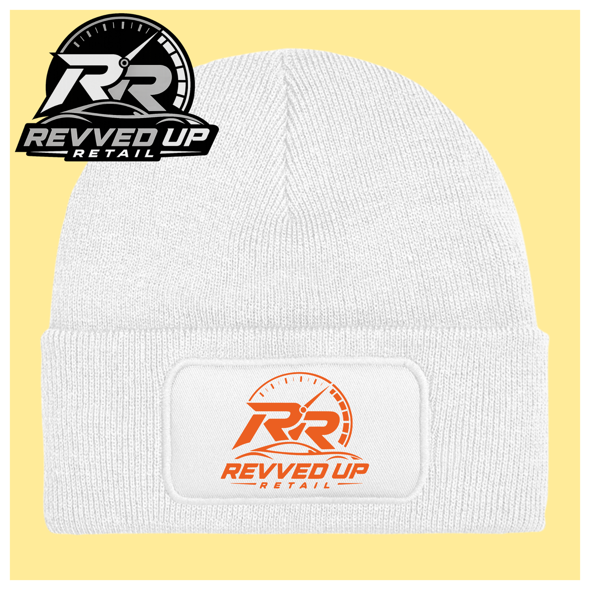 Revved Up Retail Full Logo Beanie Hat - White