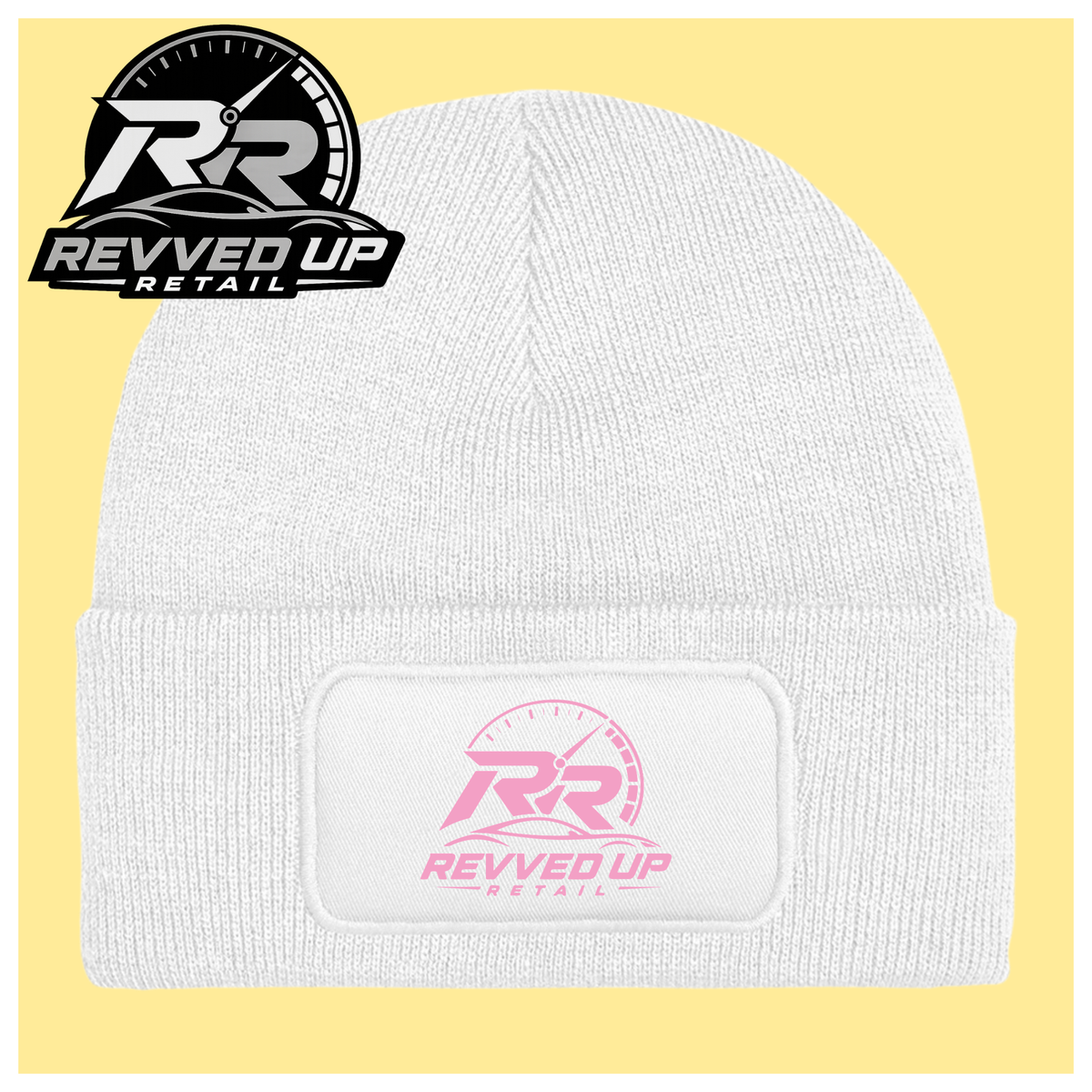 Revved Up Retail Full Logo Beanie Hat - White