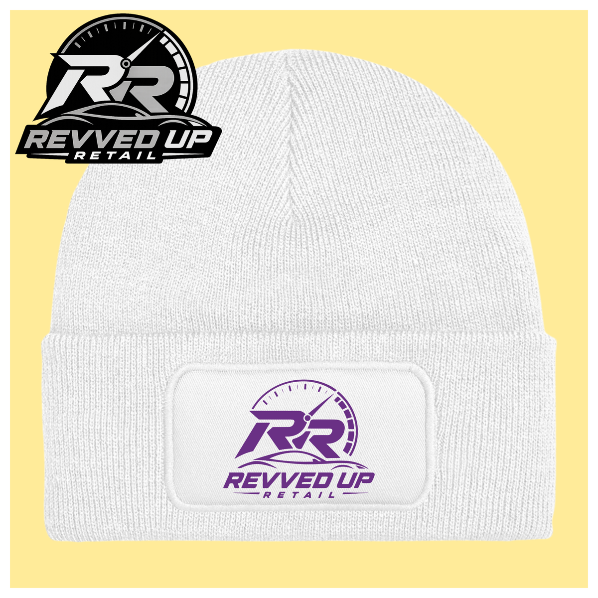 Revved Up Retail Full Logo Beanie Hat - White