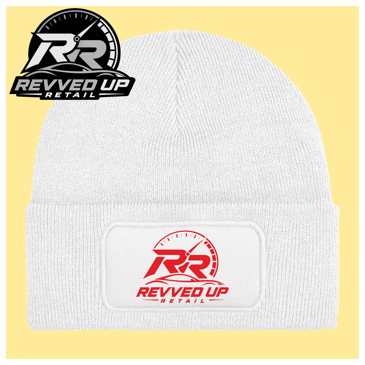 Revved Up Retail Full Logo Beanie Hat - White