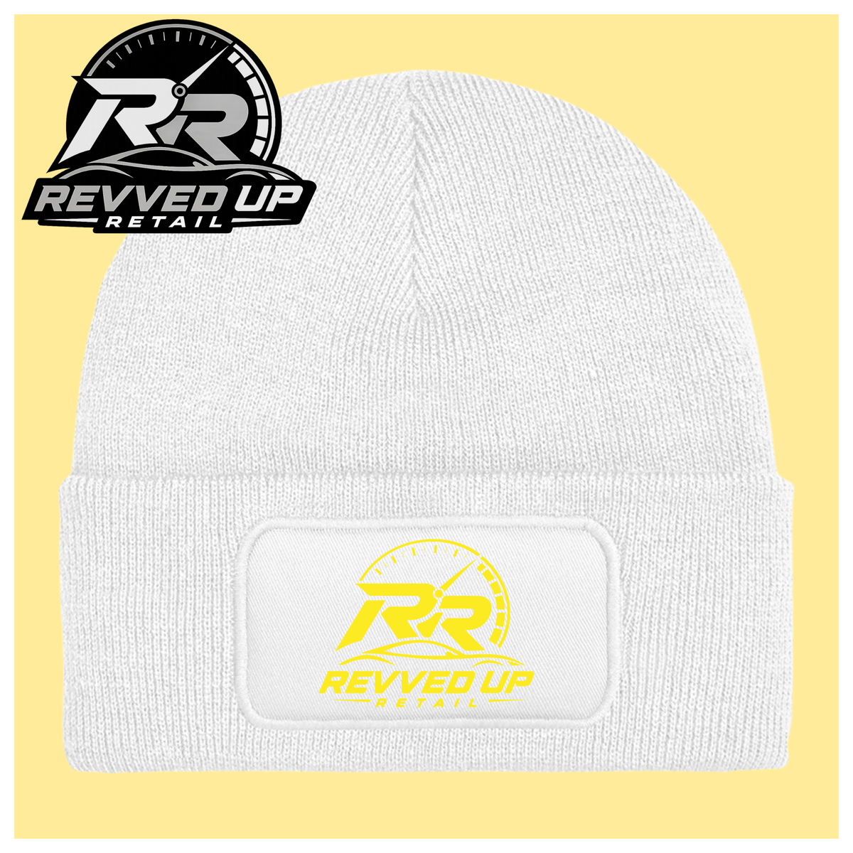 Revved Up Retail Full Logo Beanie Hat - White