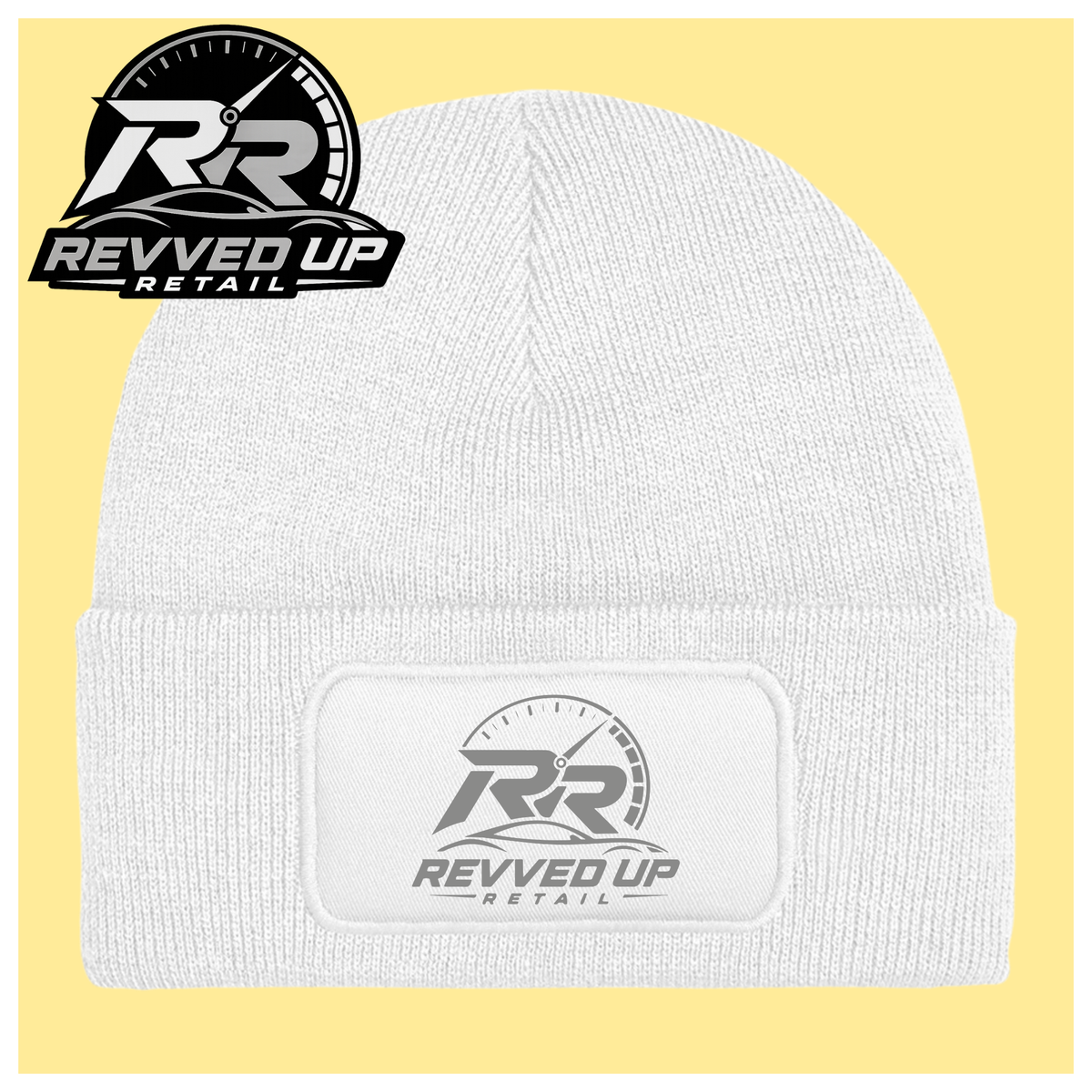 Revved Up Retail Full Logo Beanie Hat - White