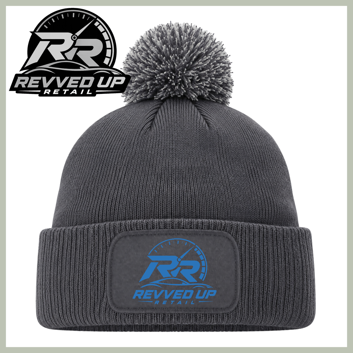 Revved Up Retail Full Logo Pom Pom Hat - Grey