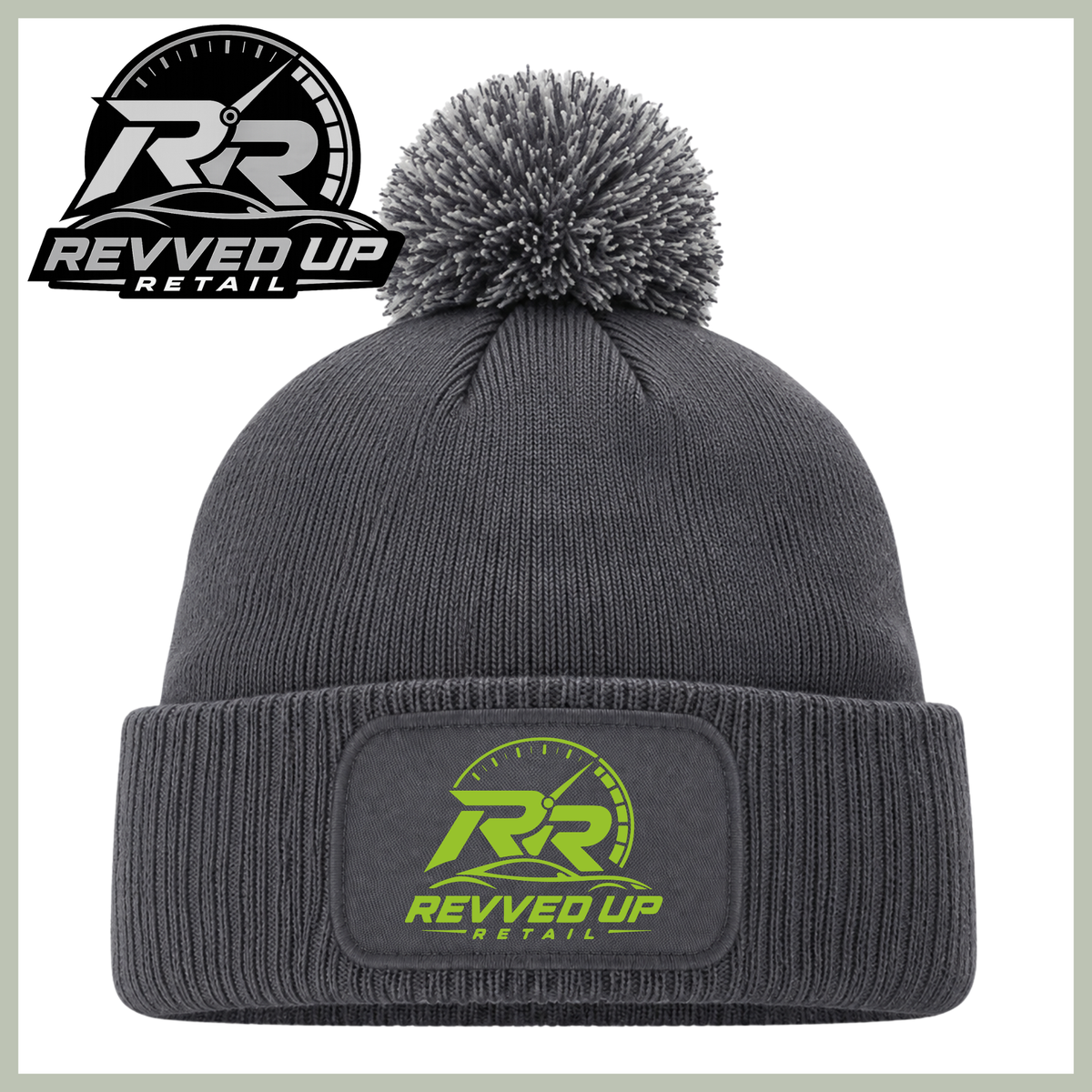 Revved Up Retail Full Logo Pom Pom Hat - Grey