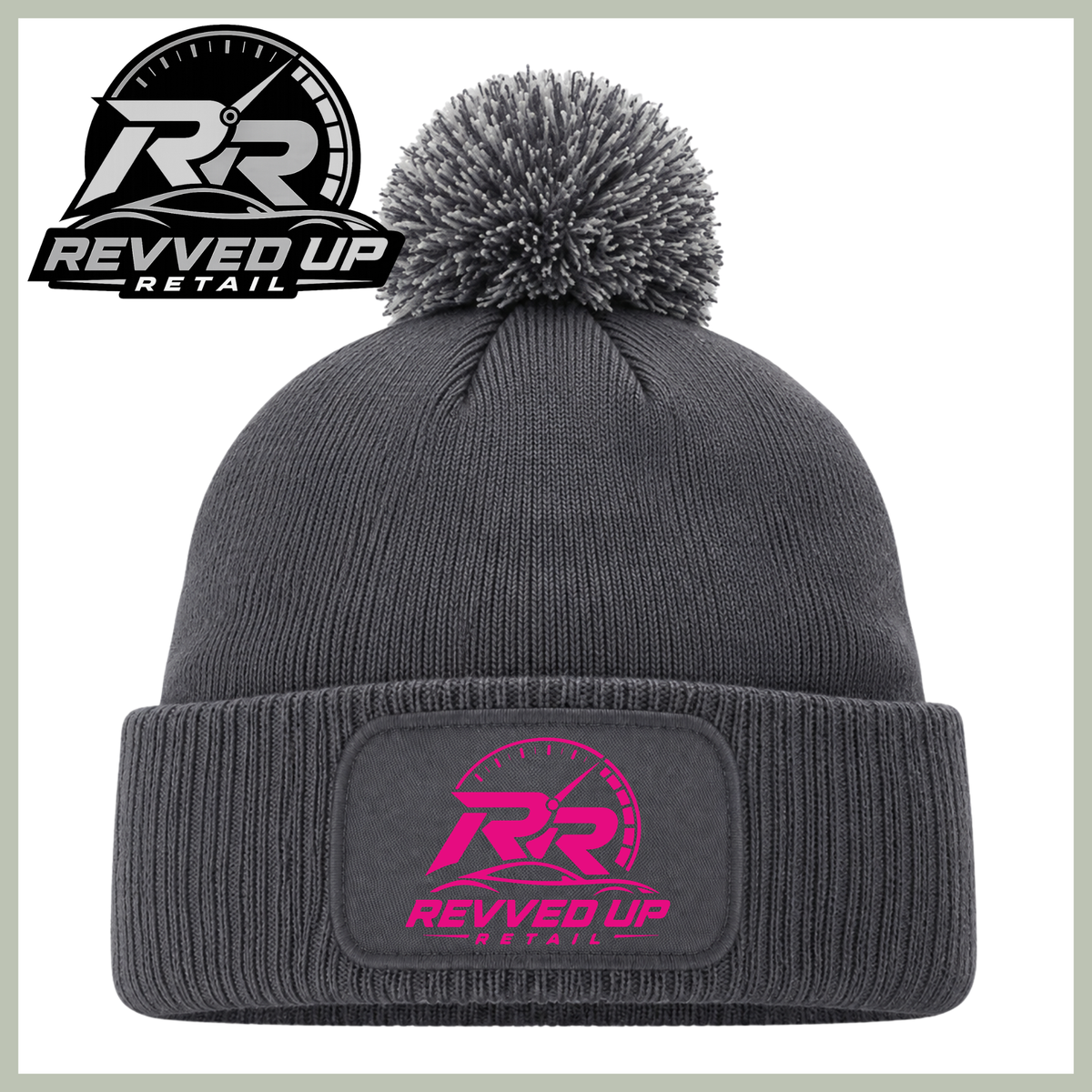 Revved Up Retail Full Logo Pom Pom Hat - Grey
