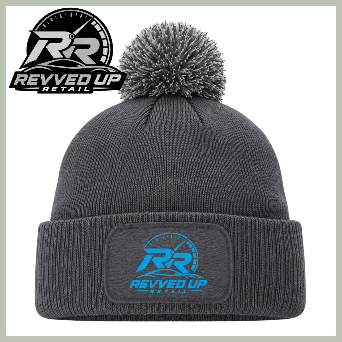Revved Up Retail Full Logo Pom Pom Hat - Grey