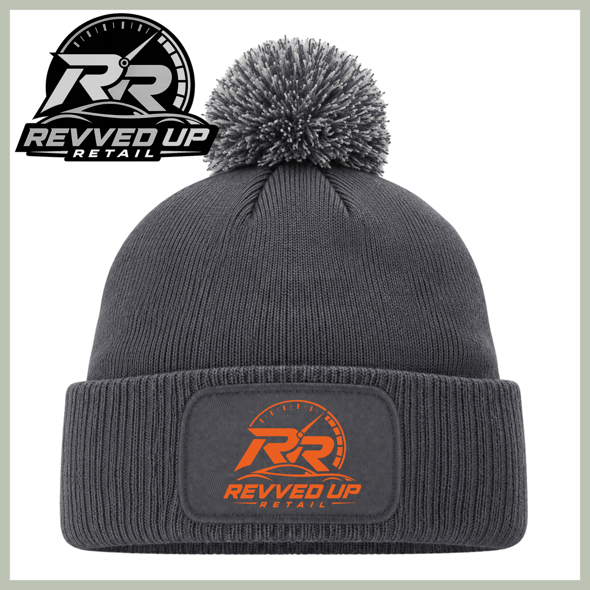 Revved Up Retail Full Logo Pom Pom Hat - Grey