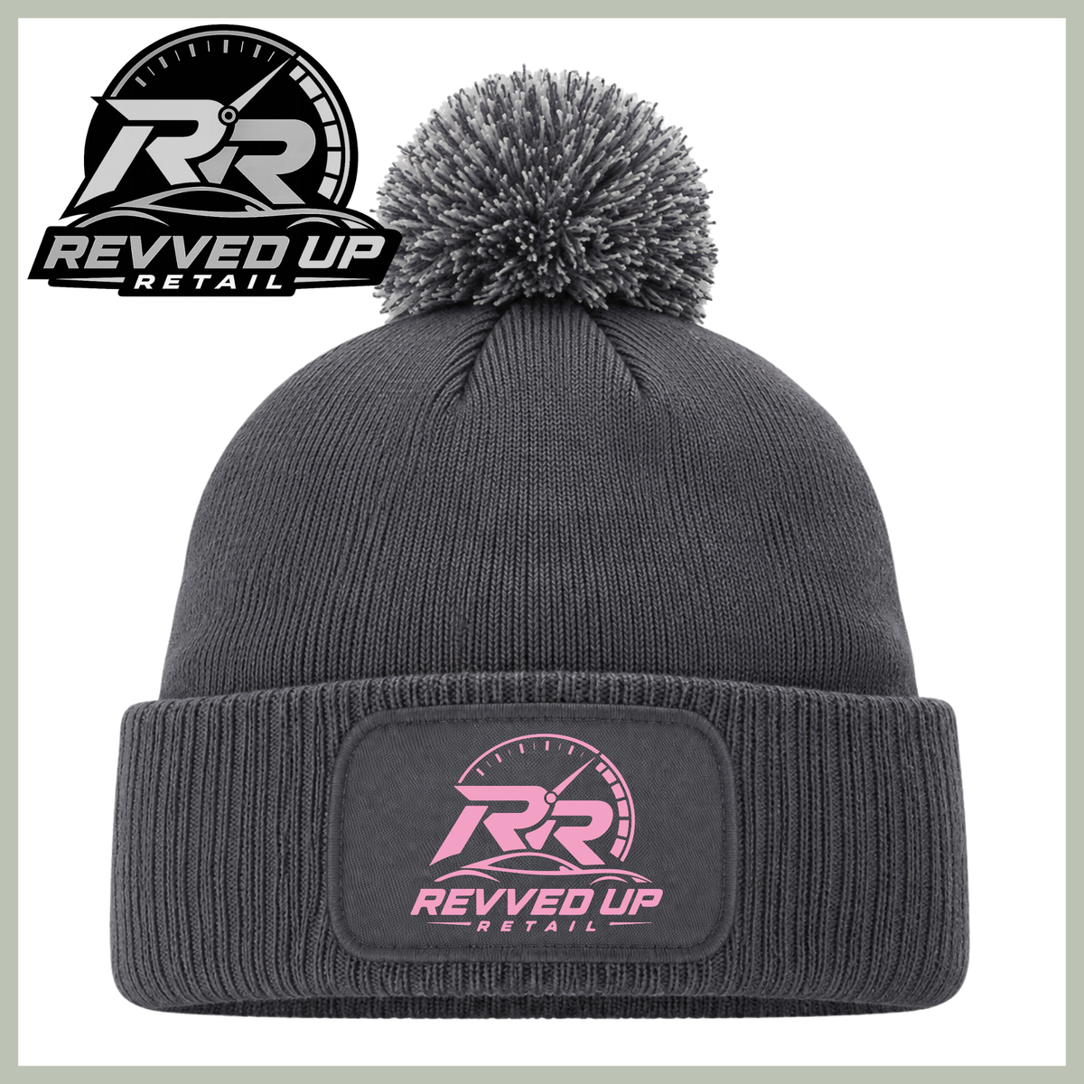 Revved Up Retail Full Logo Pom Pom Hat - Grey