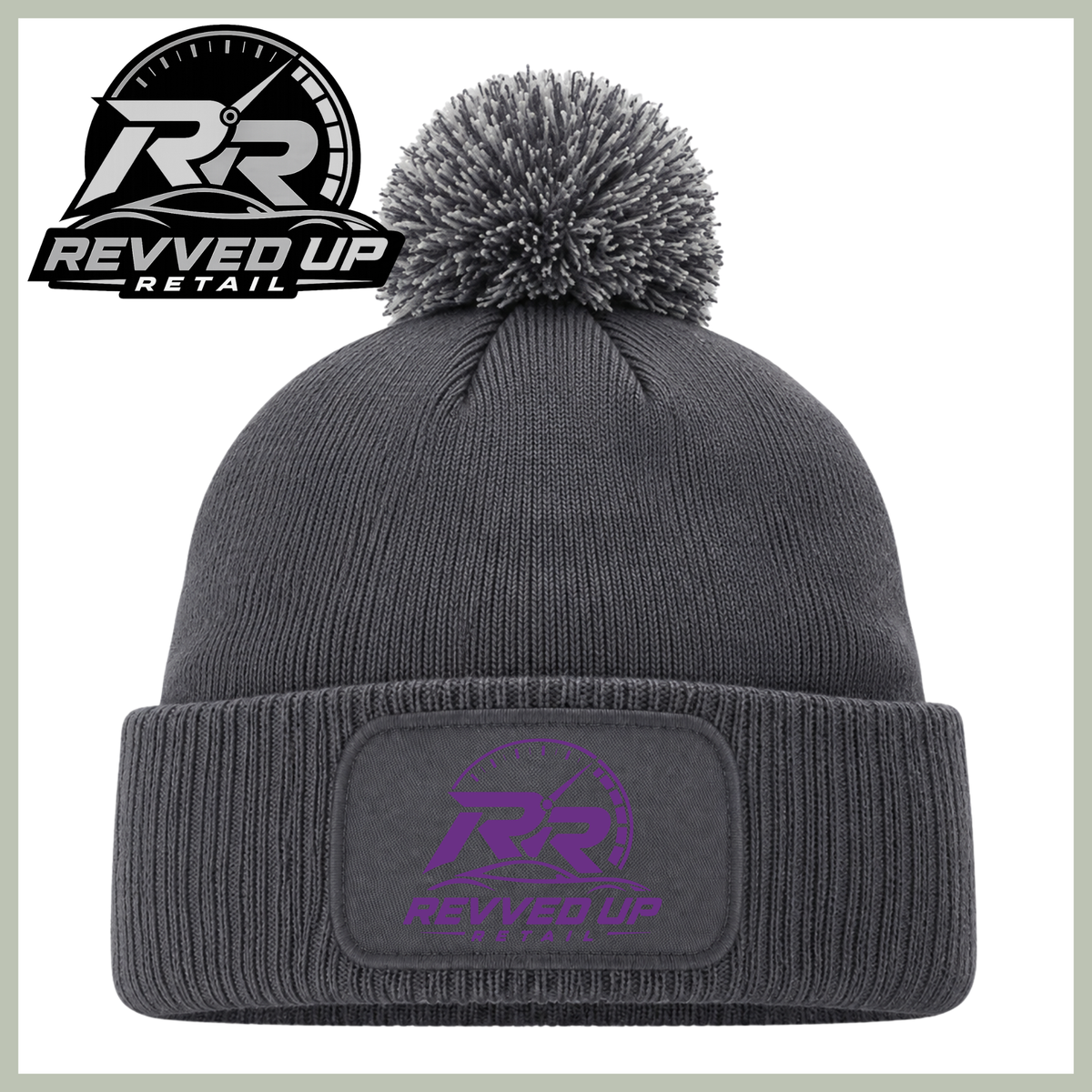 Revved Up Retail Full Logo Pom Pom Hat - Grey