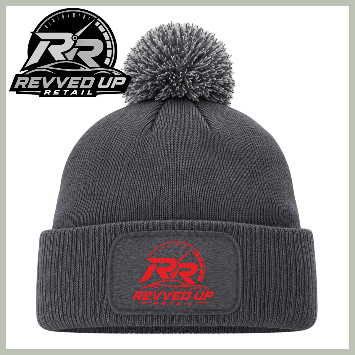 Revved Up Retail Full Logo Pom Pom Hat - Grey