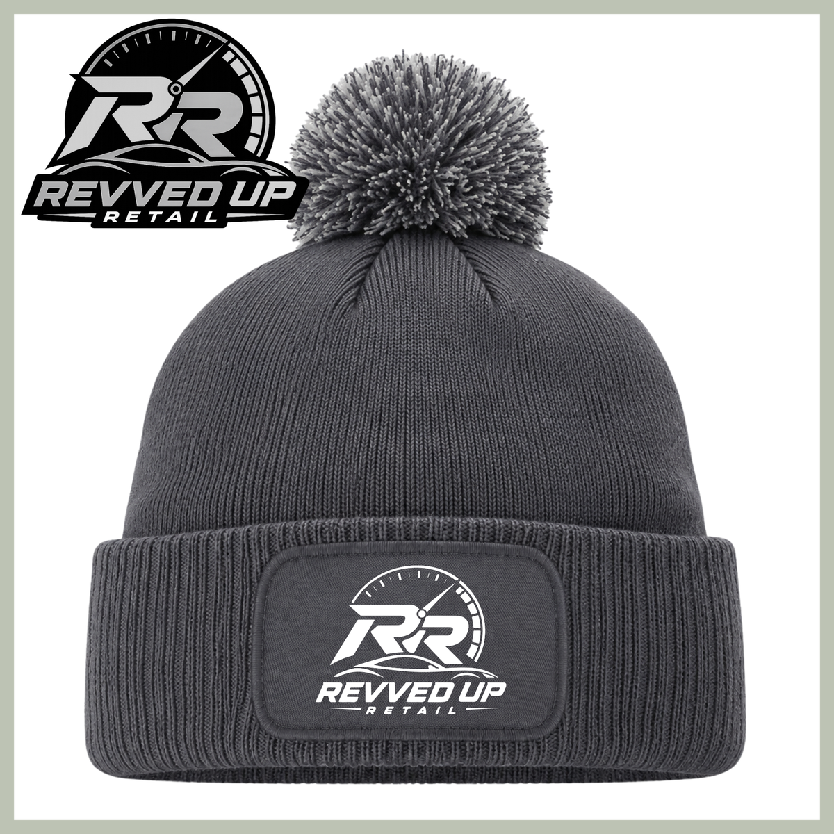 Revved Up Retail Full Logo Pom Pom Hat - Grey