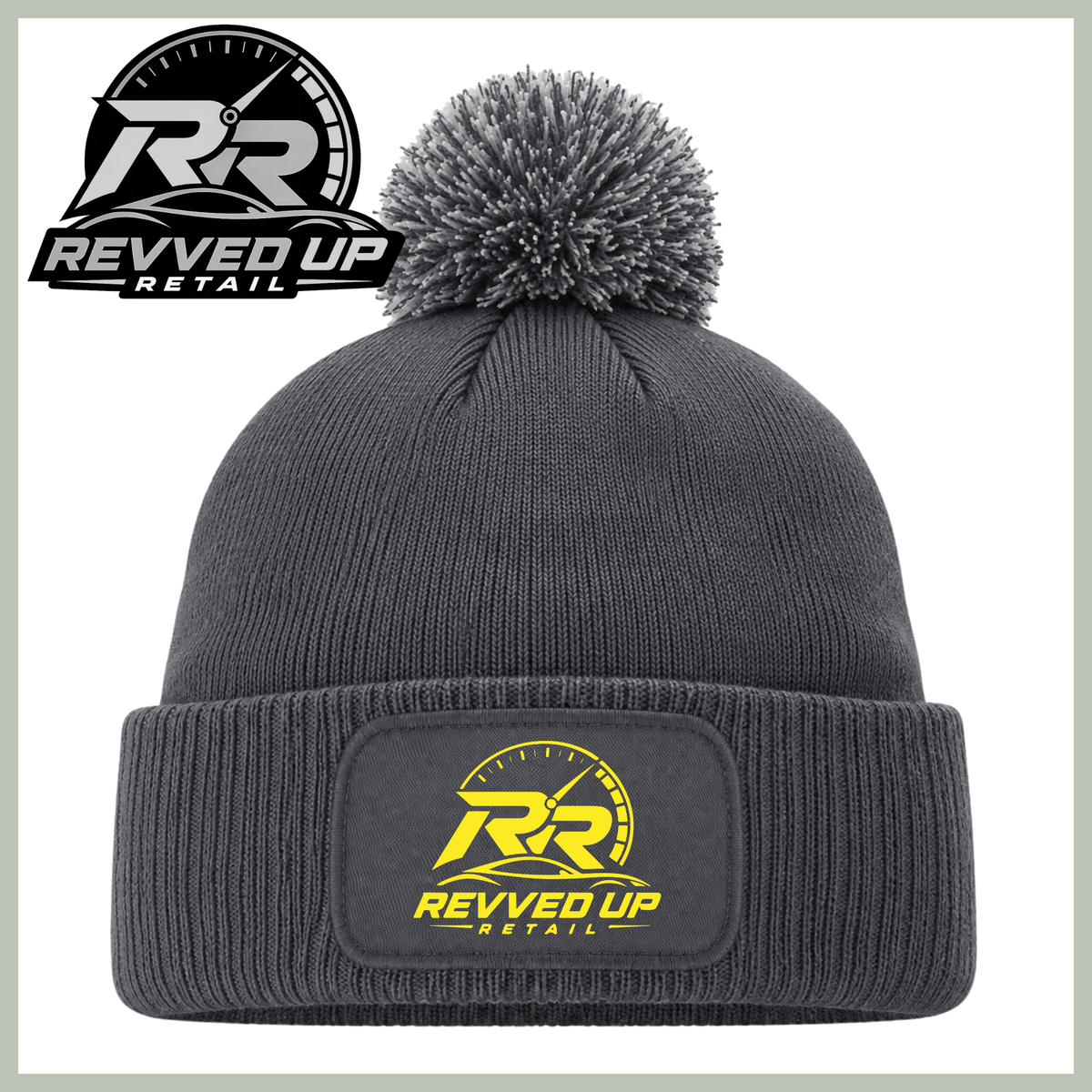 Revved Up Retail Full Logo Pom Pom Hat - Grey