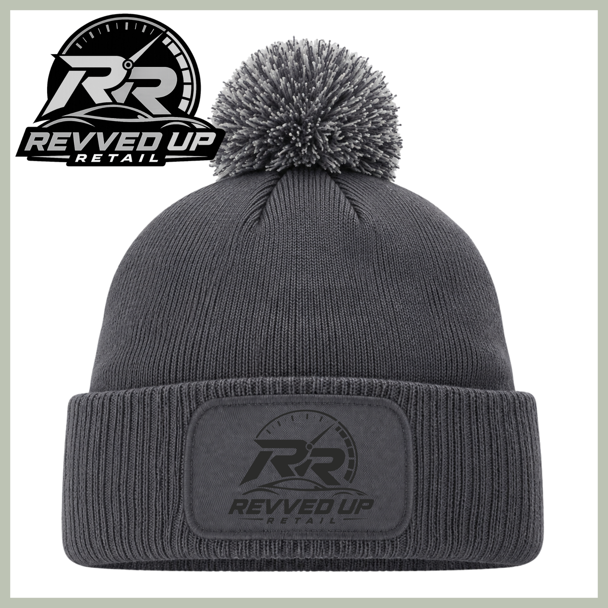 Revved Up Retail Full Logo Pom Pom Hat - Grey