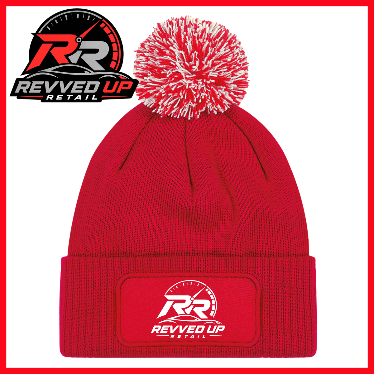 Revved Up Retail Full Logo Pom Pom Hat - Red